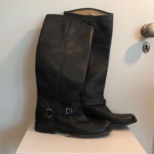 Frye pull on leather riding boots size 8 black or dark grey